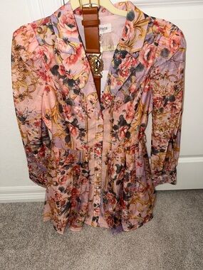 L'ATISTE Pink Floral Midi Dress with Gold Scroll Print